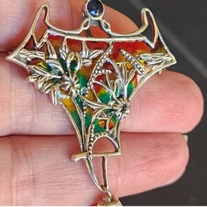 Sterling Silver Multicolor Enamel Plique A Jour Floral Brooch with Pearl Accent